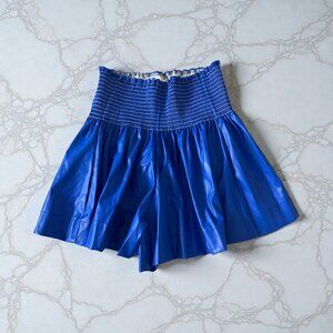 QUEEN OF SPARKLES Blue High Waist Smocked Leatherette Shorts Size Large